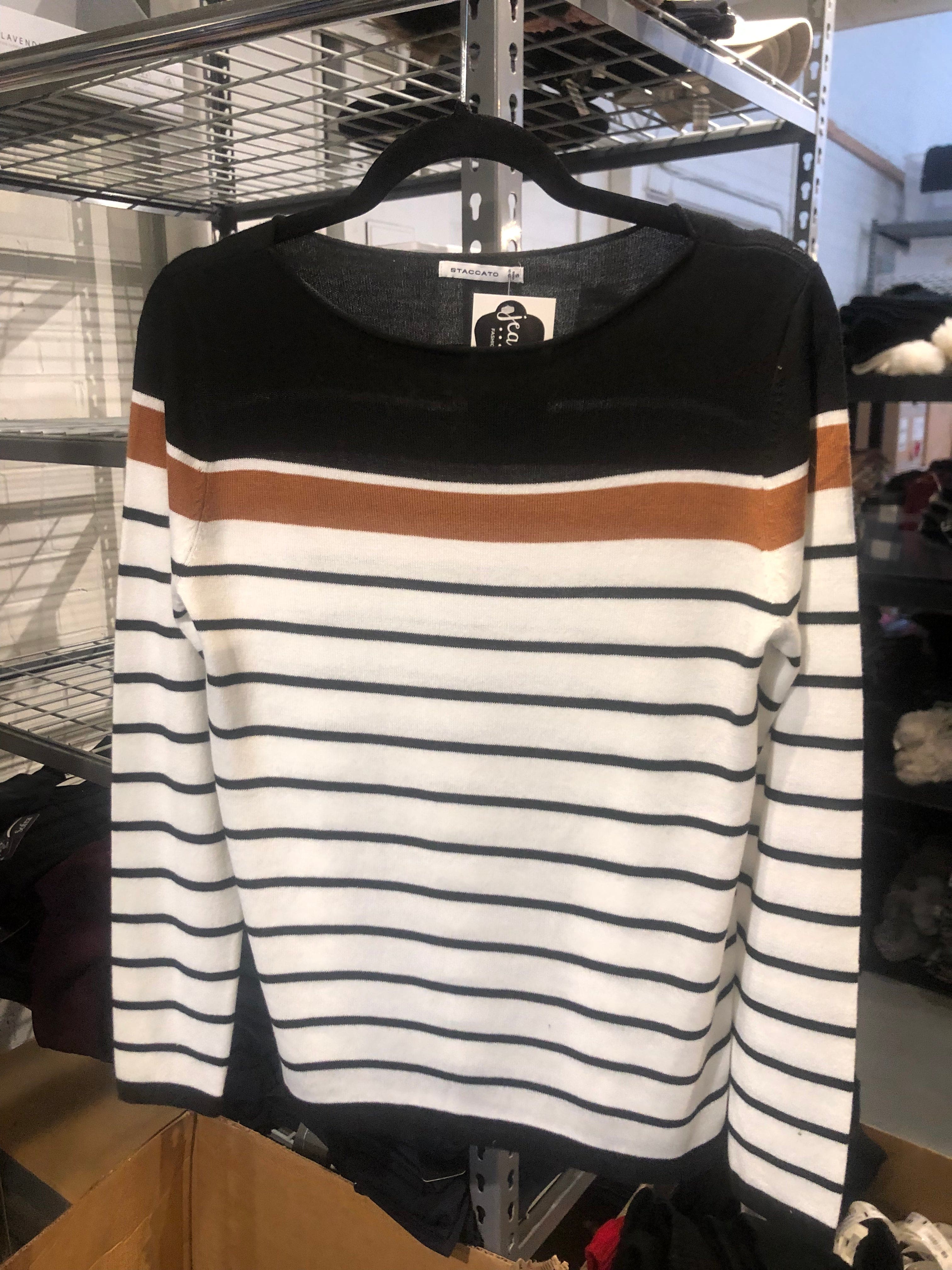Black & Copper Color Block Stripe Pullover