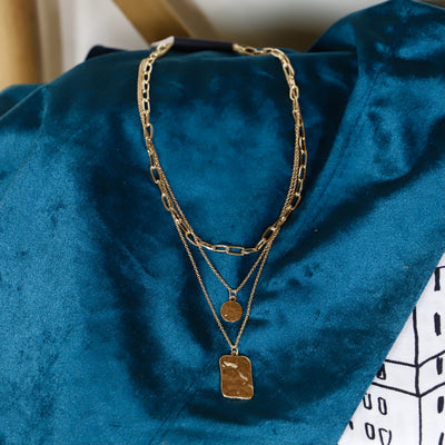 Gold Plated Hammered Triple Layer Necklace