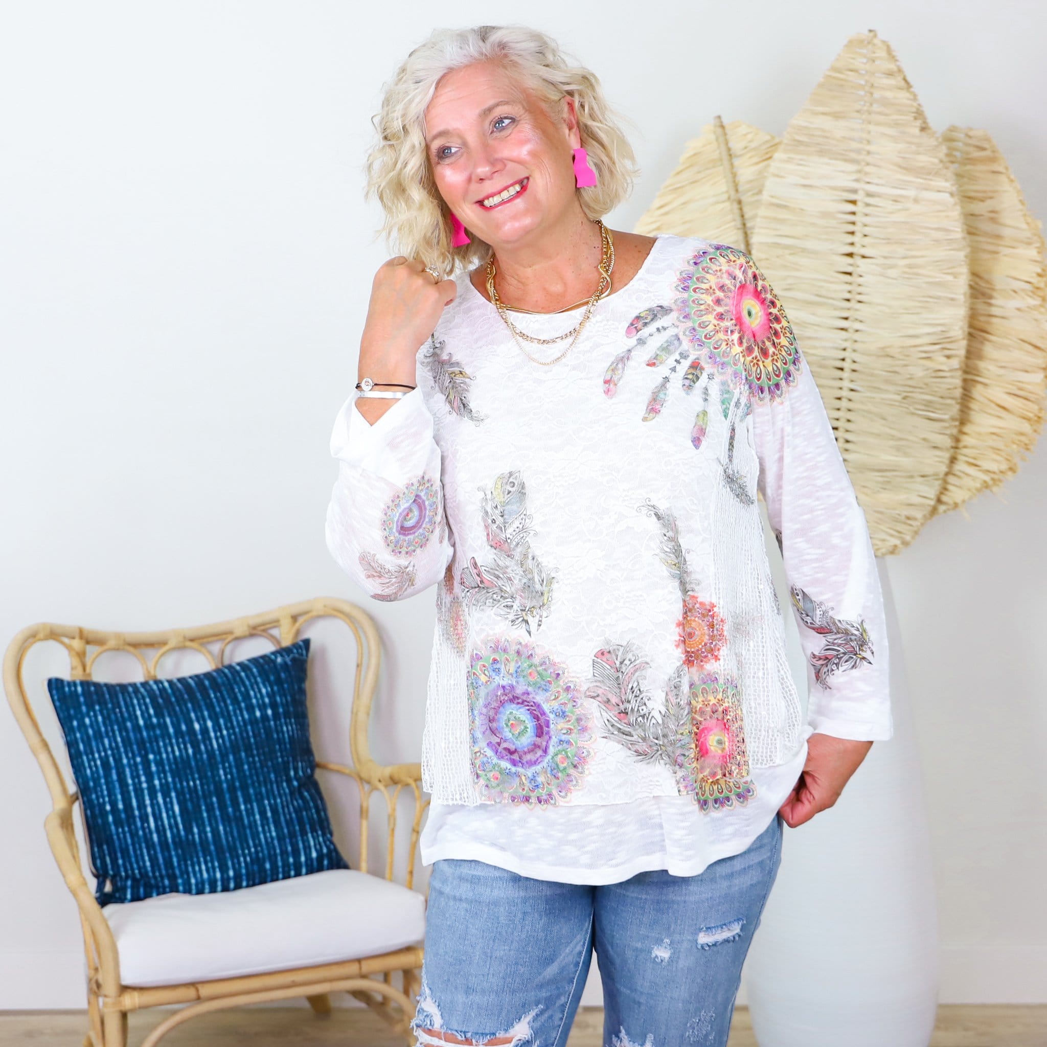 White Layered Lace & Medallion Blouse