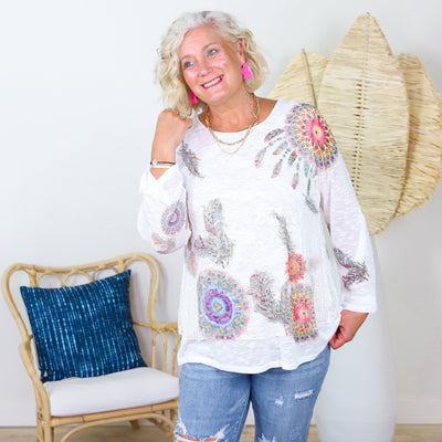 White Layered Lace & Medallion Blouse