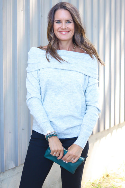 Grey Off Shoulder Sweater