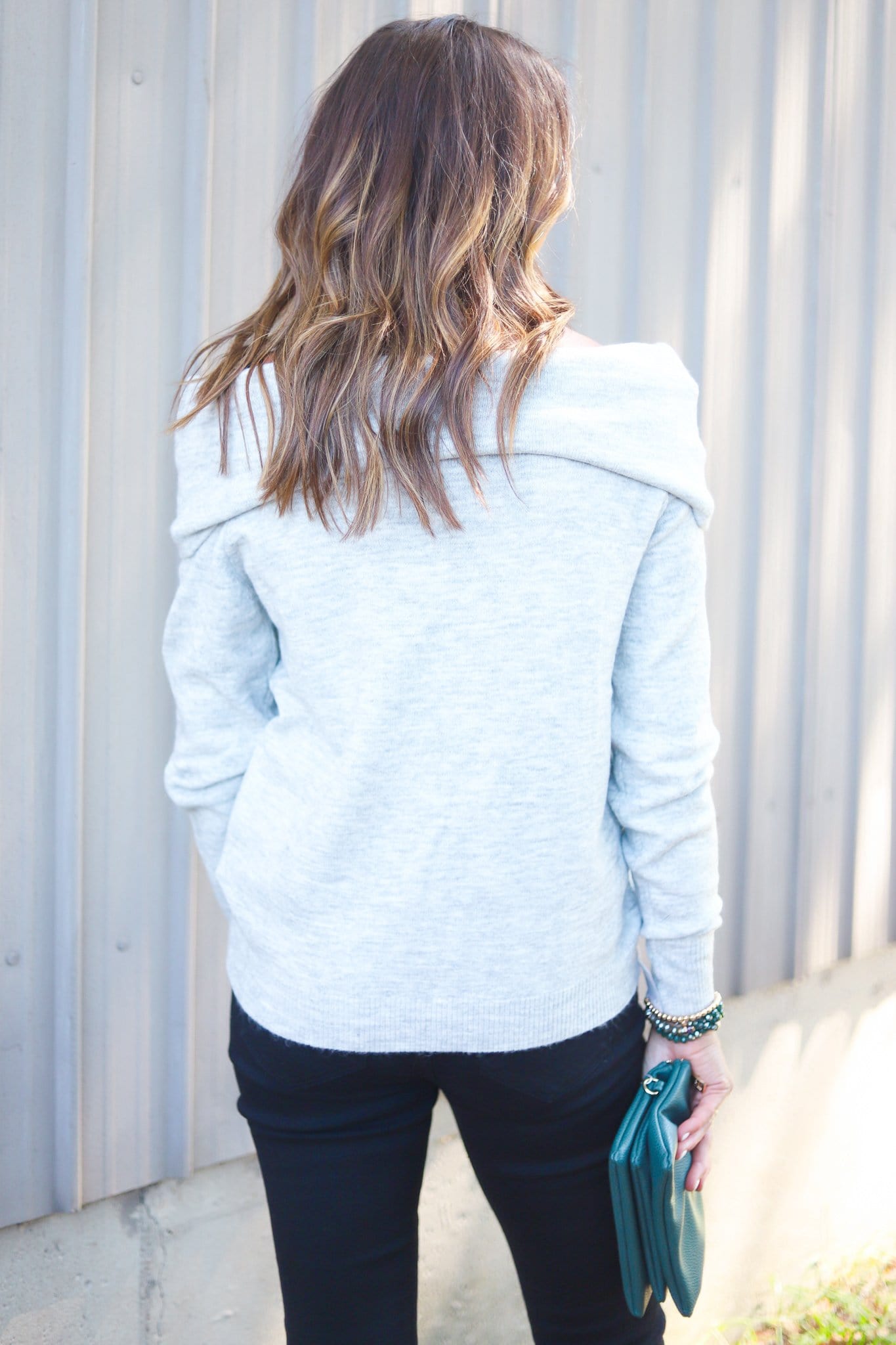 Grey Off Shoulder Sweater