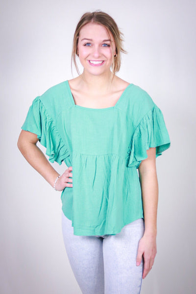 Aqua Teal Square Neck Babydoll Top