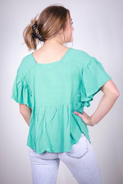 Aqua Teal Square Neck Babydoll Top