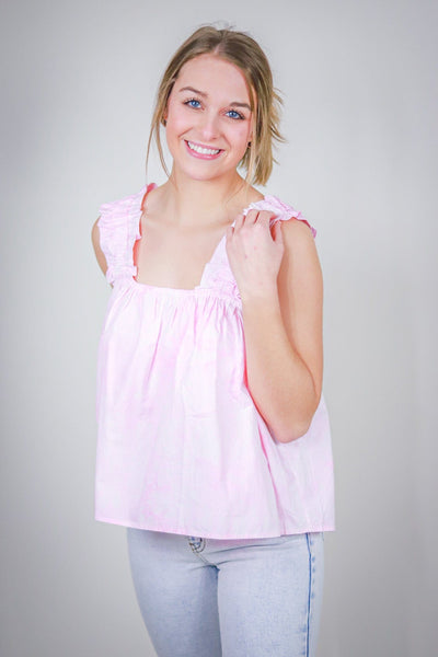 Blush Washed Ruffle Strap Tank