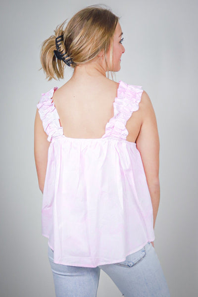 Blush Washed Ruffle Strap Tank