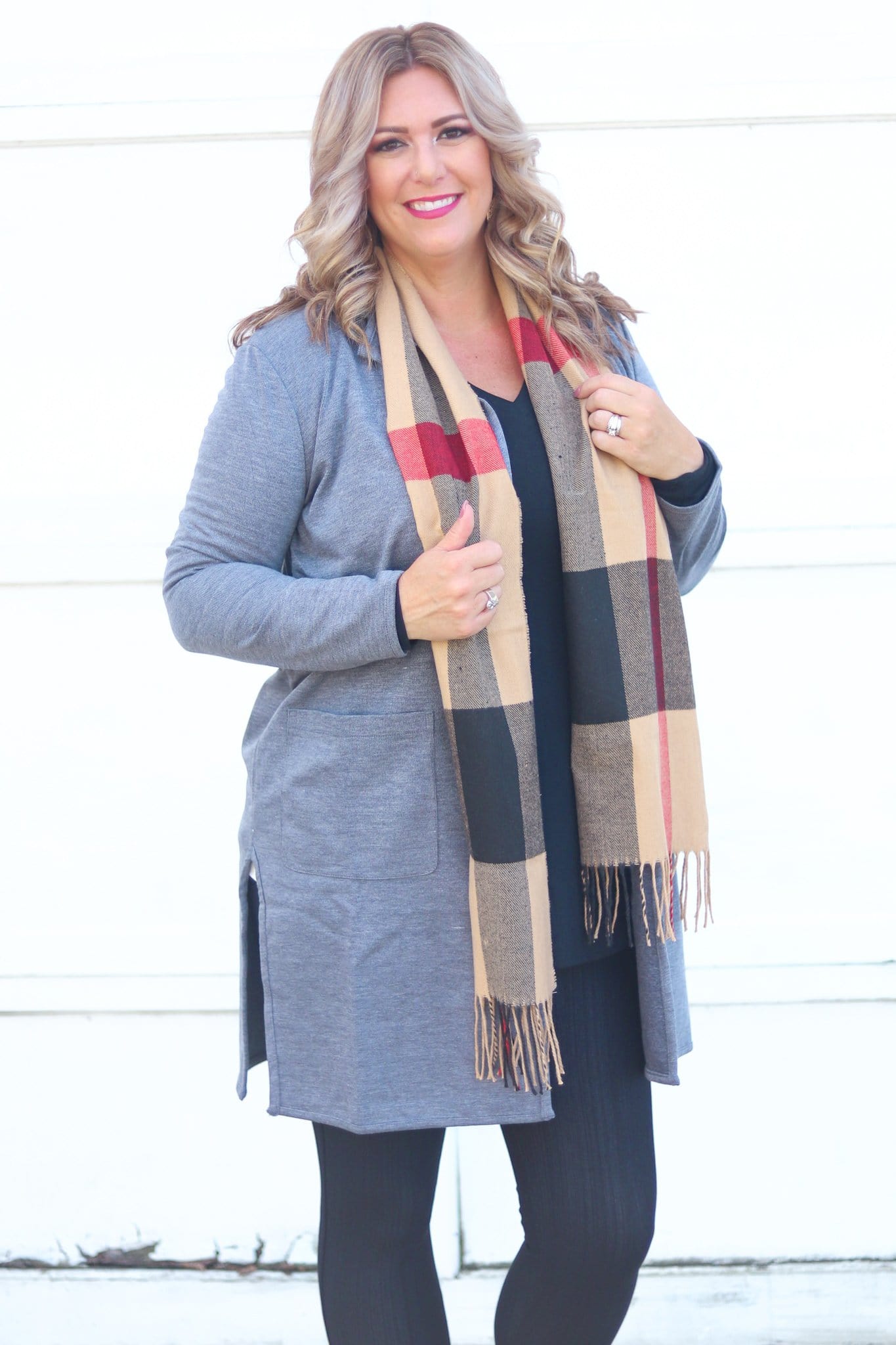 Cashmere Feel Scarf Tan Plaid