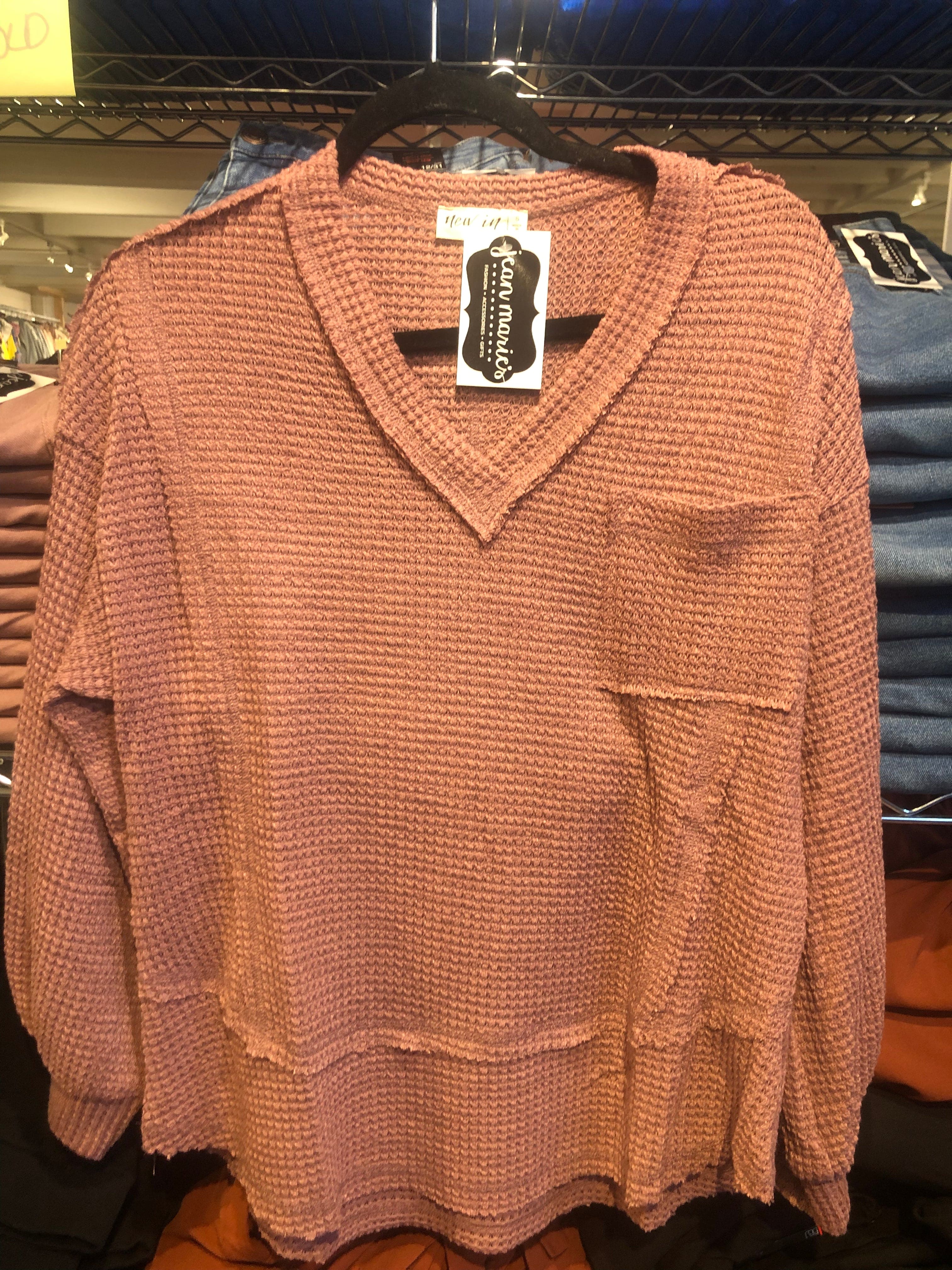 Mauve Waffle VNeck Longsleeve