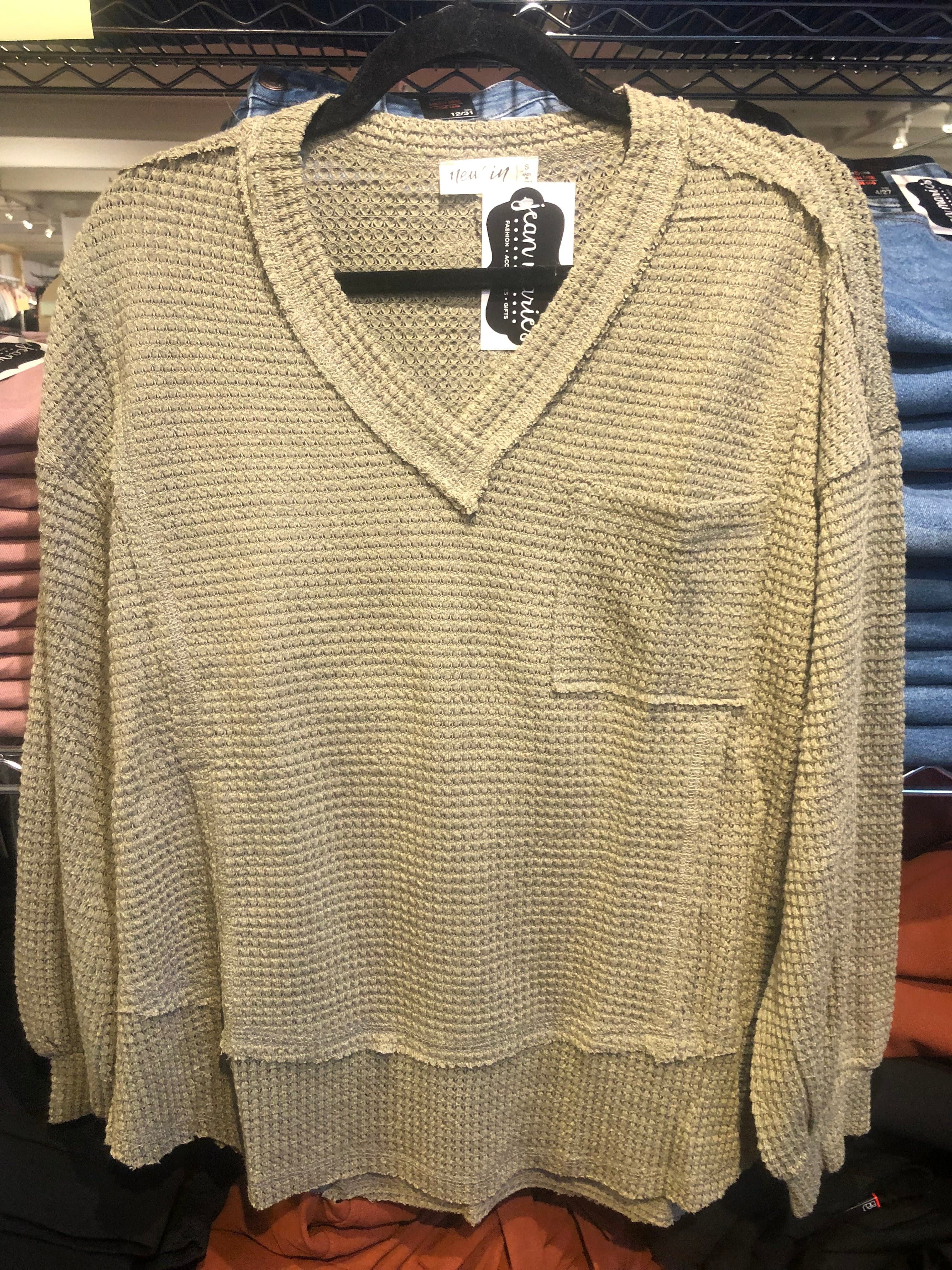 Olive Waffle VNeck Longsleeve
