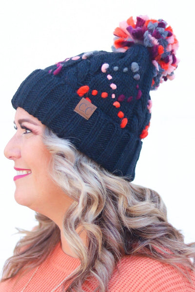 Chunky Knit Yarn Pom Beanie