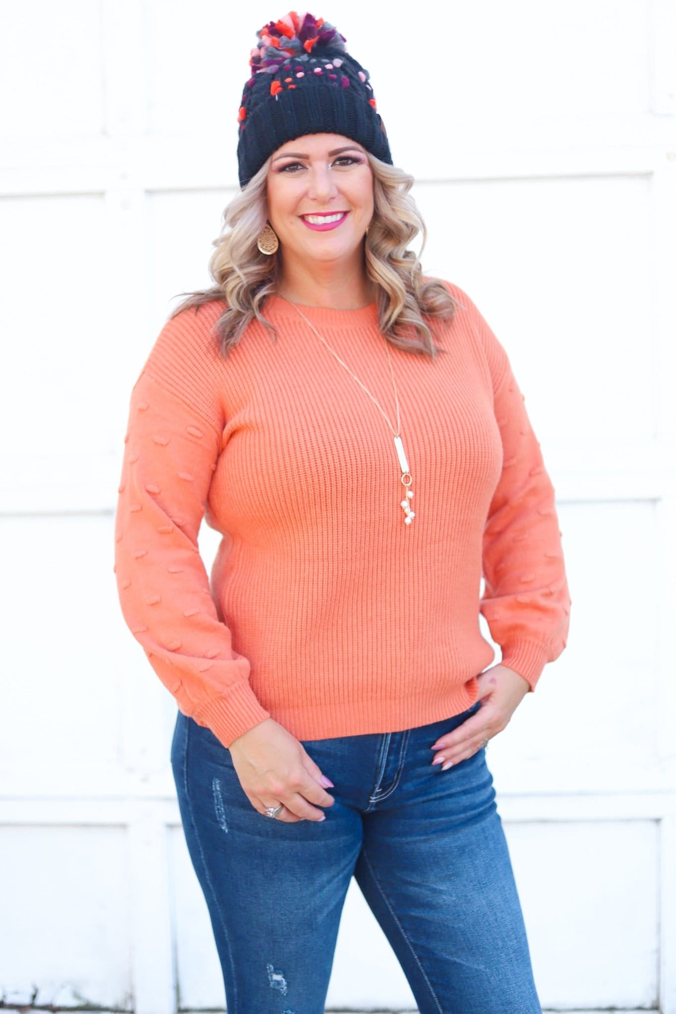 Rust Pom Detail Sleeve Popover