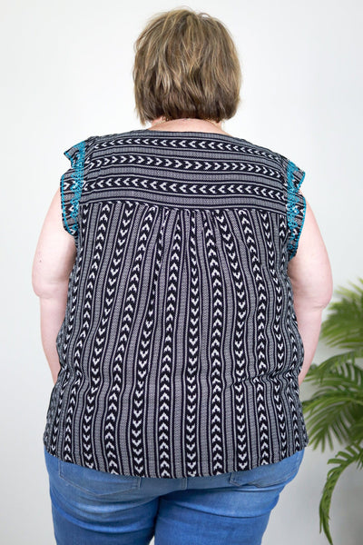Teal Embroidered Detail Flutter Tank