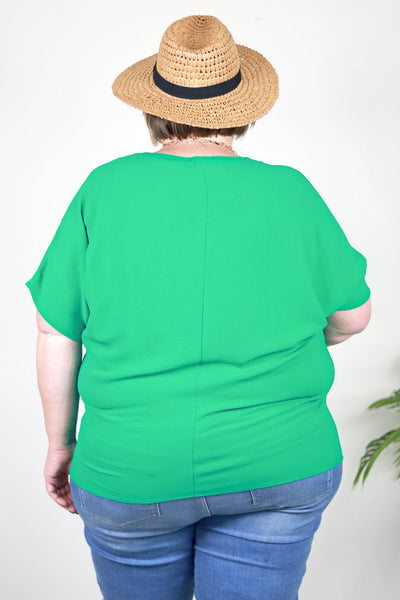 Kelly Green V-Neck Basic Blouse