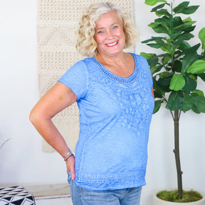 Solid Embroidered Print Top