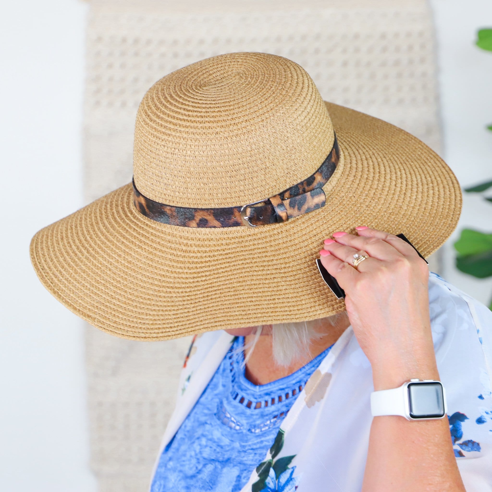 Beige Leopard Belted Hat