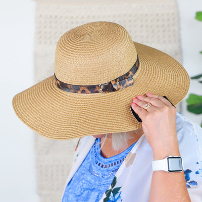 Beige Leopard Belted Hat