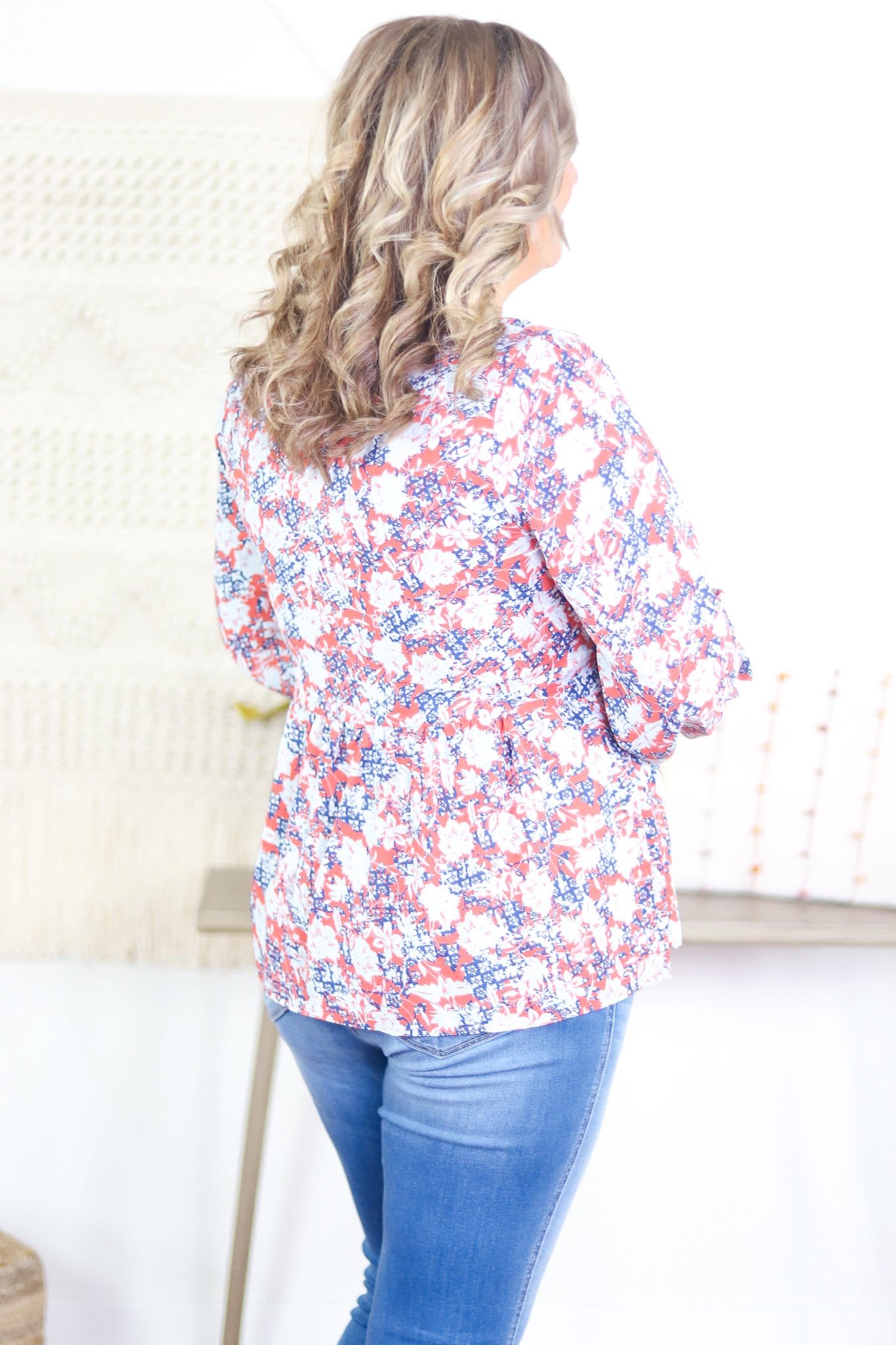 Rust Floral Keyhole Neck Blouse
