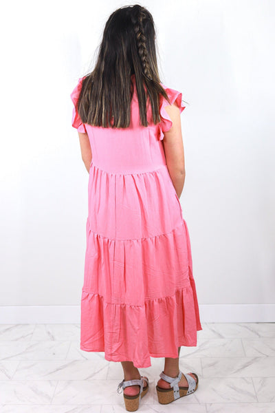 Peach Airy Tiered Ruffle Dress