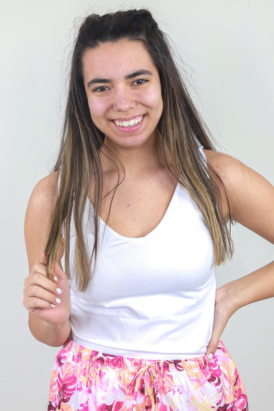 White Reversible V U Neck Tank