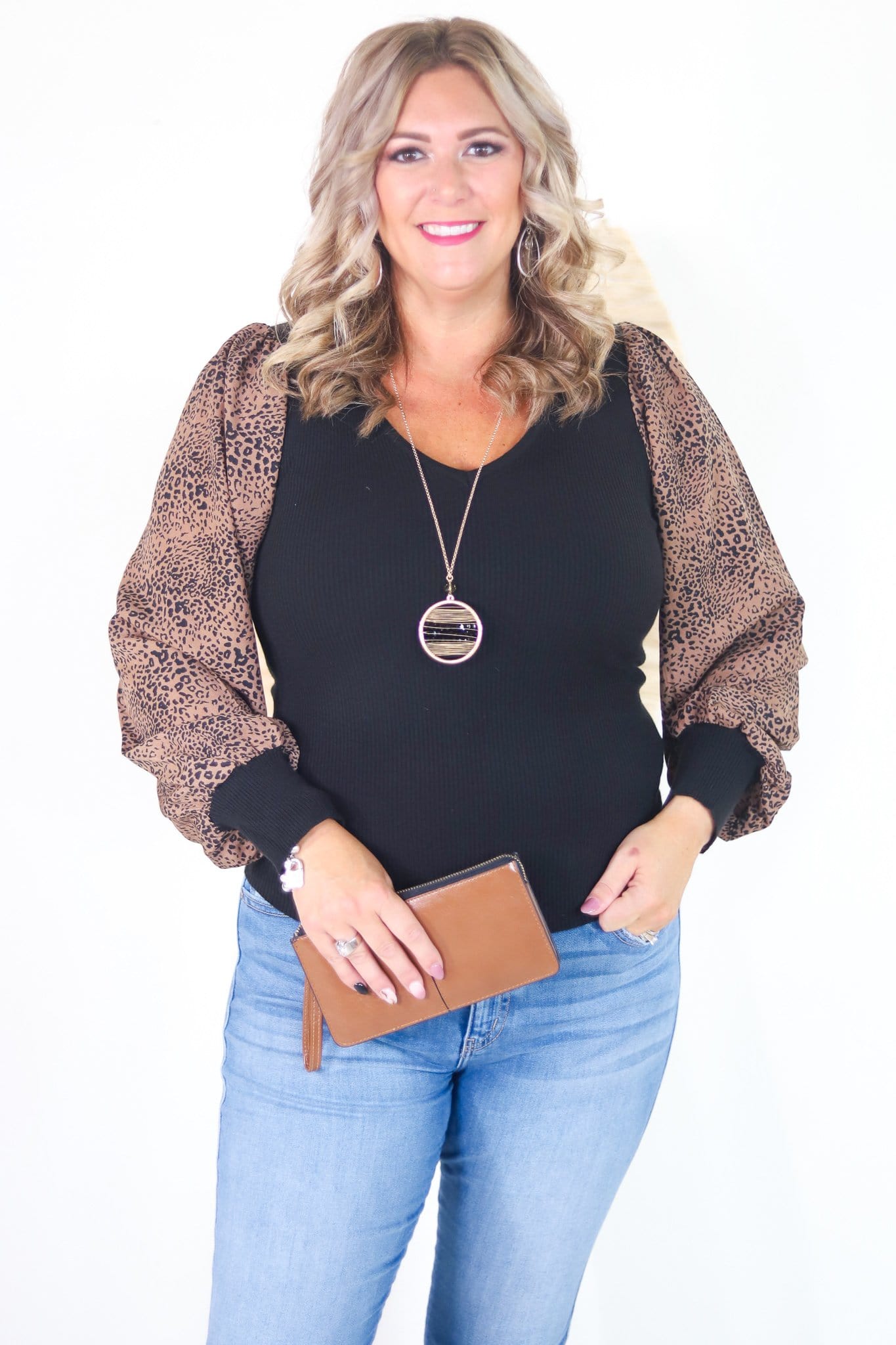 Black Animal Print Sleeve Sweater
