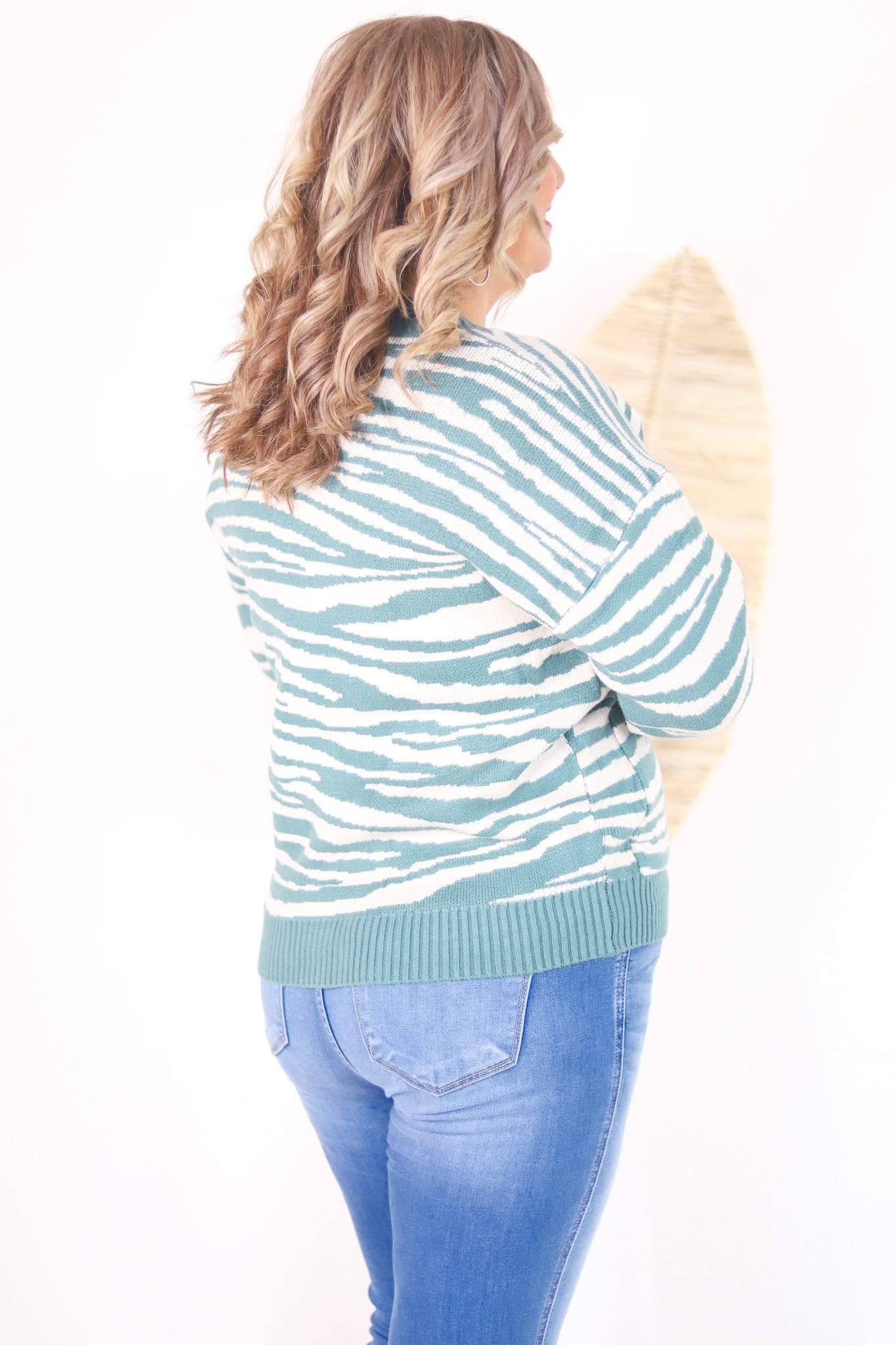 Teal Zebra Print Knit Cardigan