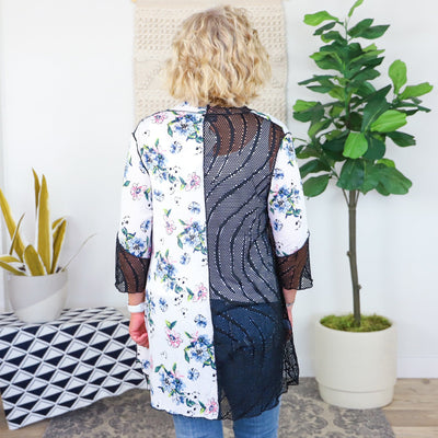 White Patchwork Floral Mesh Cardigan
