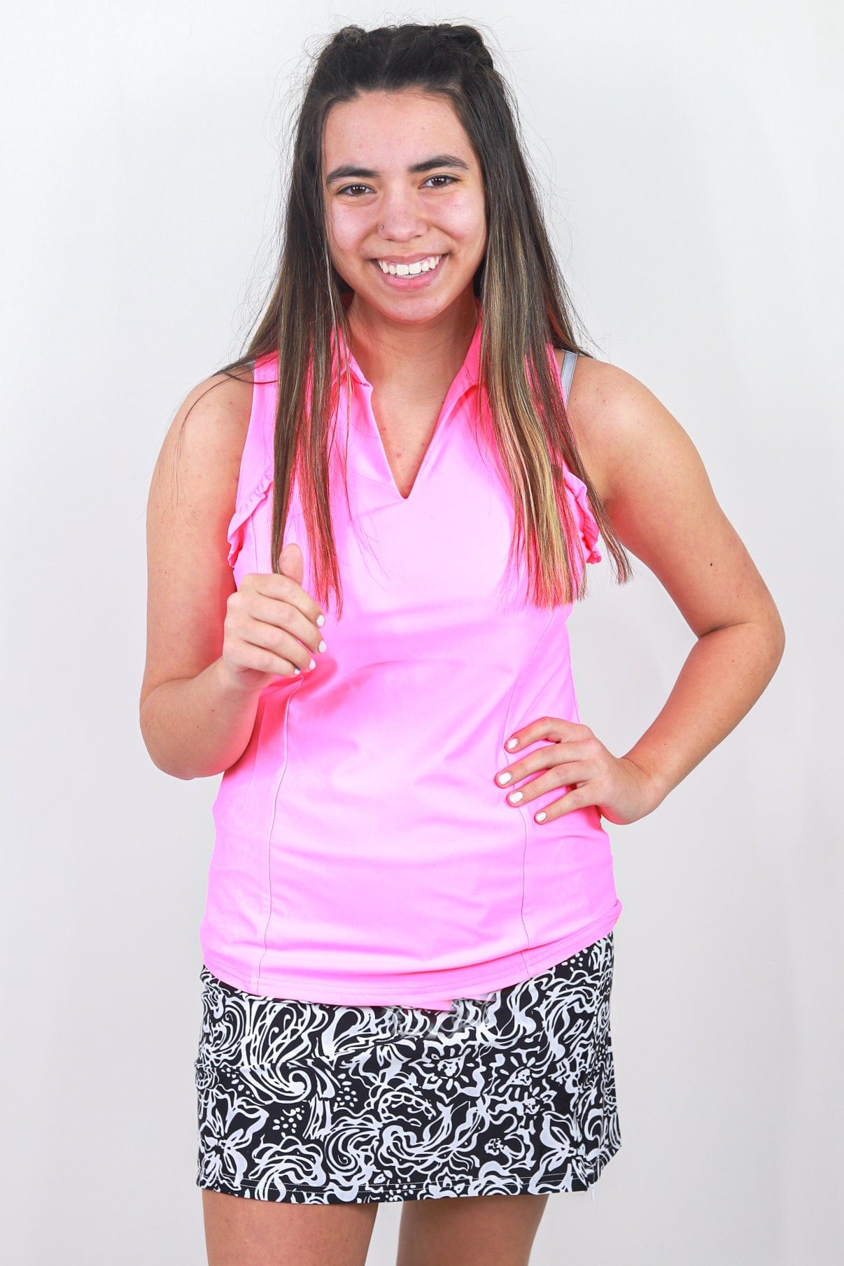 Sleeveless Polo W/Ruffle Detail
