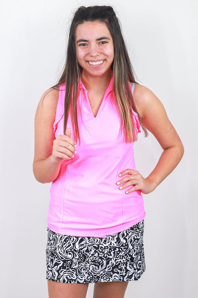 Sleeveless Polo W/Ruffle Detail
