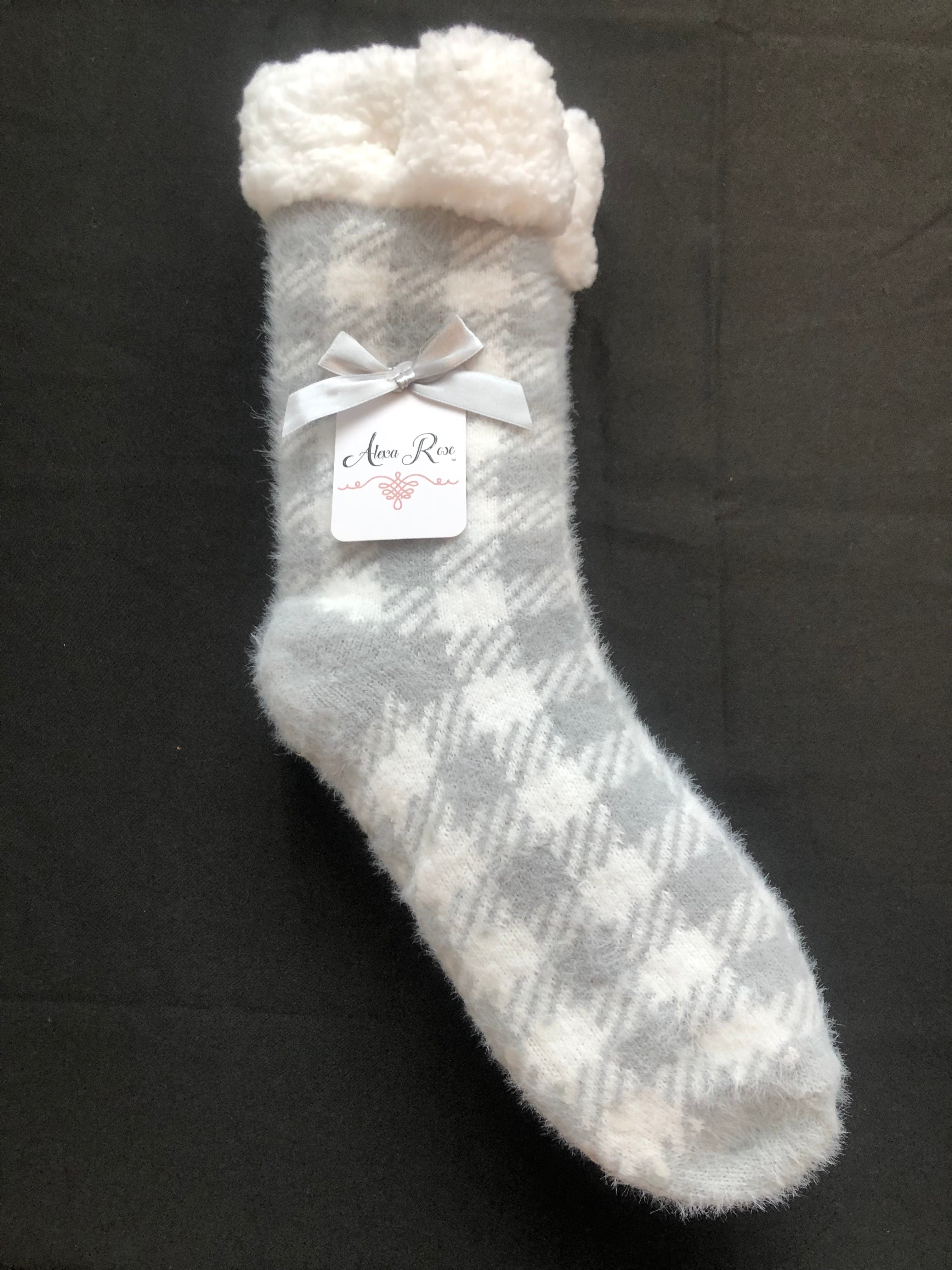 Gray Plaid Sherpa Booties