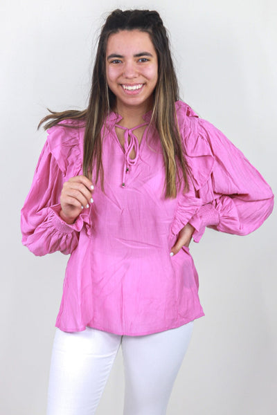 Pink Breezy Ruffle Blouse