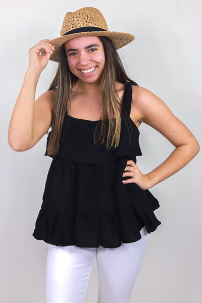 Black Flow Tank w/Decorative Straps