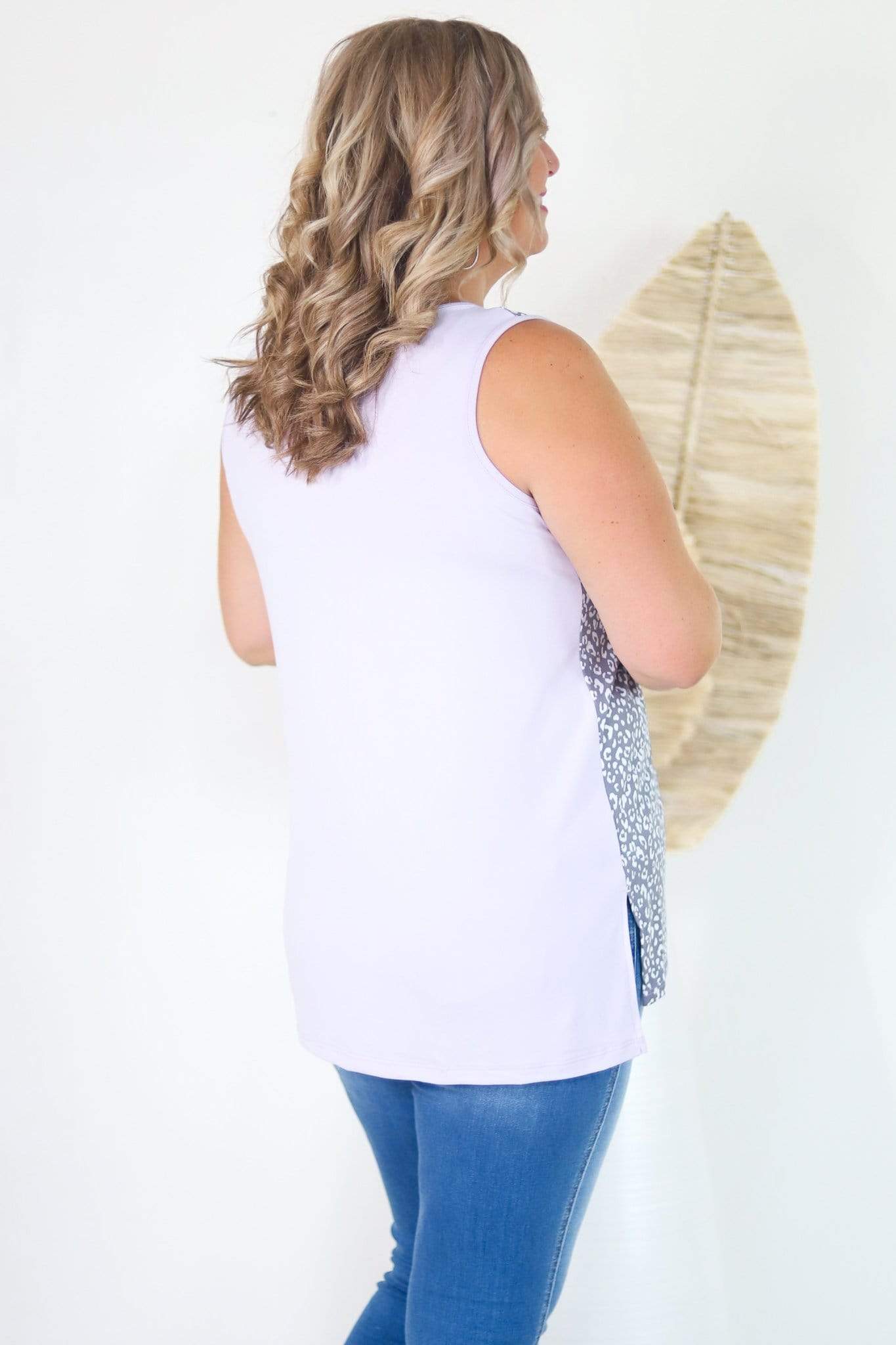 Lilac Cheetah Knit Color Block Tank