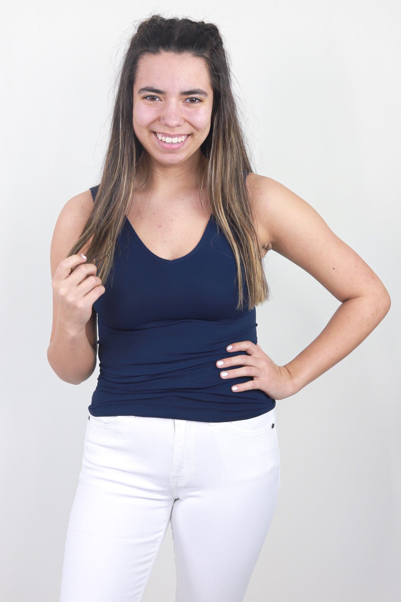 Navy Reversible V U Neck Tank PLUS