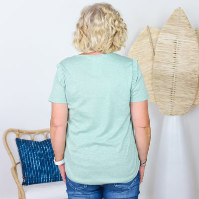 teal baby ribbed ruffle short sleeve top