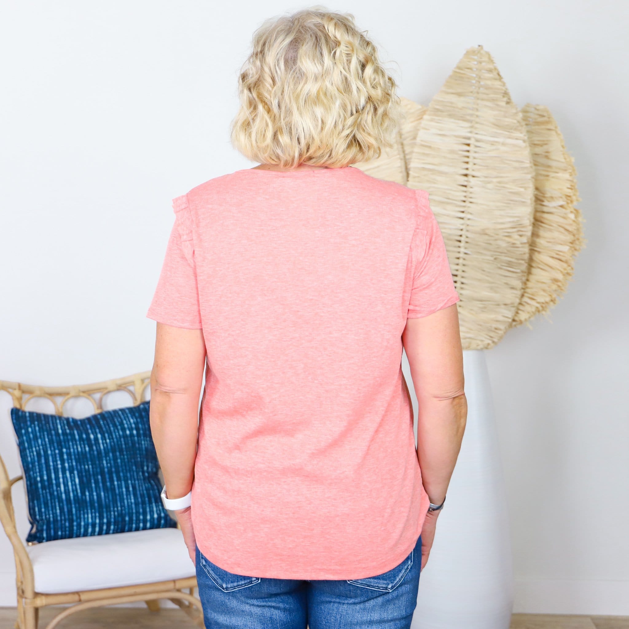 pink baby ribbed ruffle short sleeve top 
