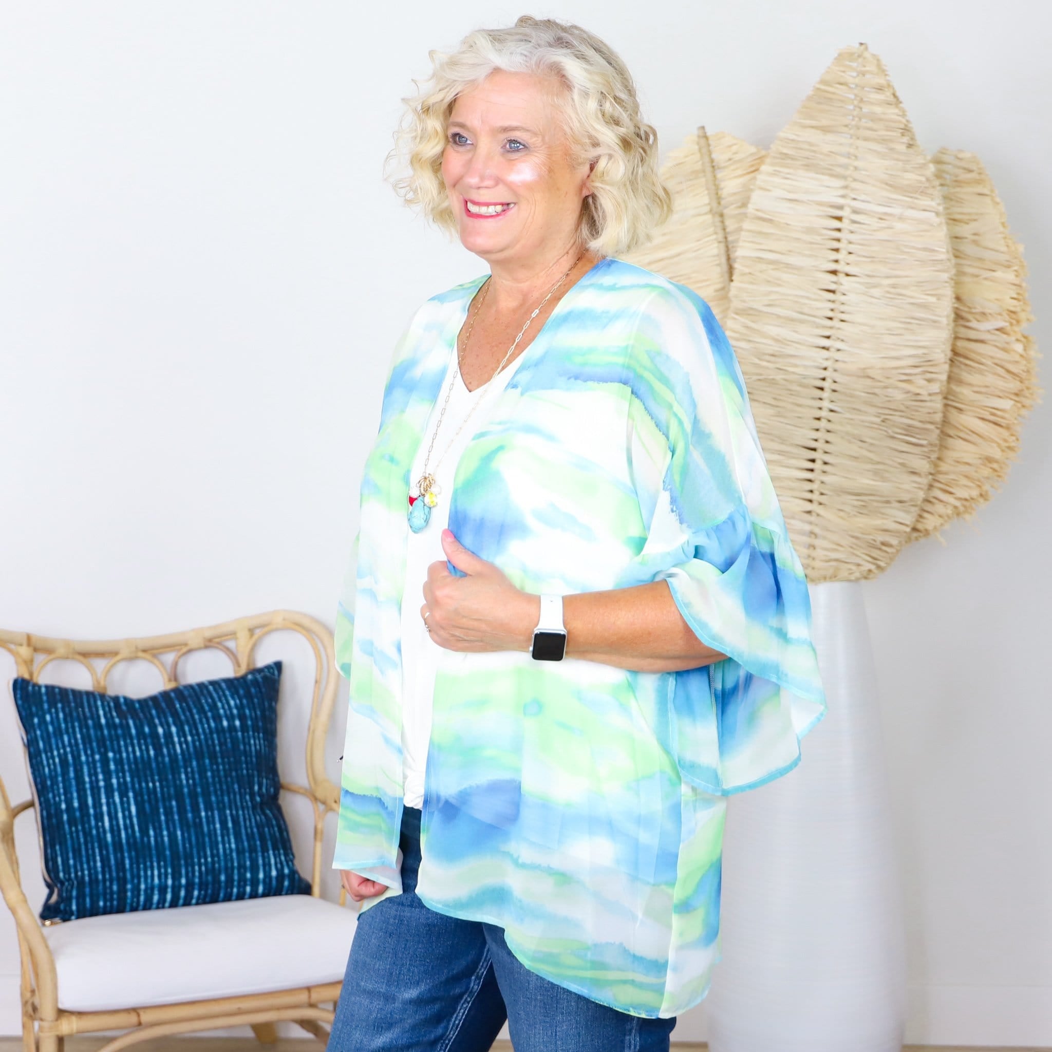 Tie Dye Ruffle Sleeve Kimono