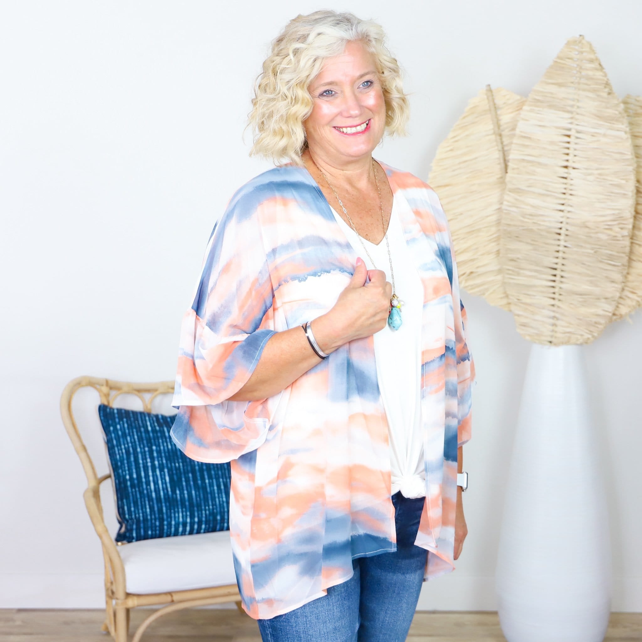 Tie Dye Ruffle Sleeve Kimono
