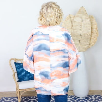 Tie Dye Ruffle Sleeve Kimono