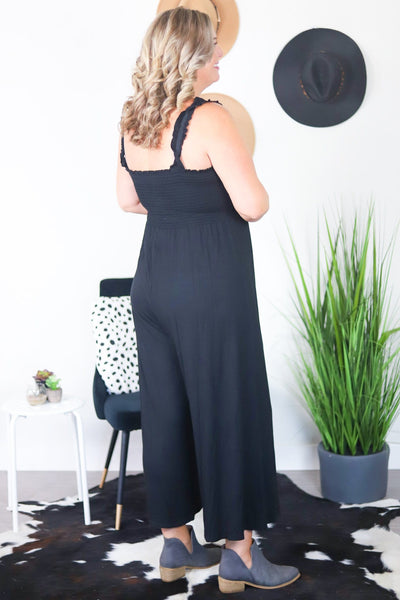 Black Smocked Jumpsuit
