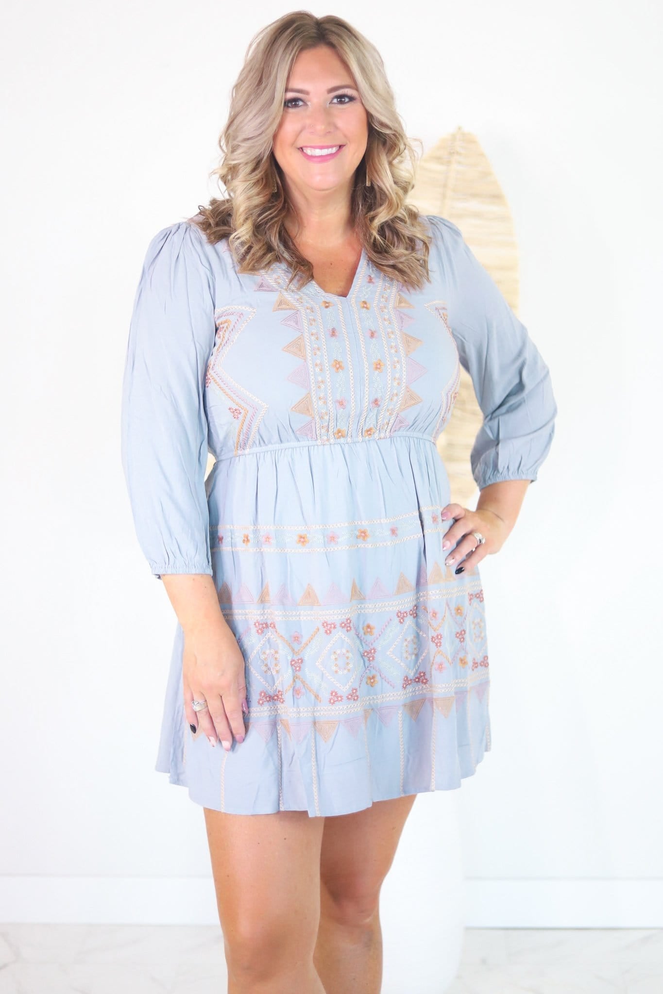 Light Grey Embroidered Boho Dress