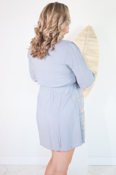 Light Grey Embroidered Boho Dress