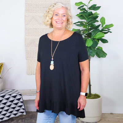Solid Ruffle HI-Low Hem Top