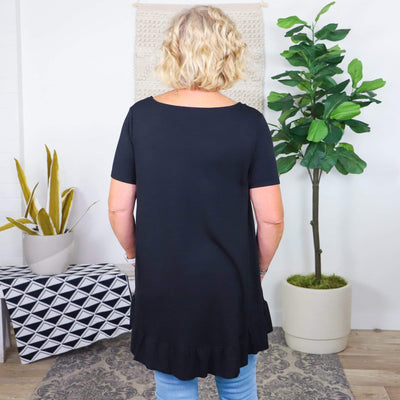 Solid Ruffle HI-Low Hem Top