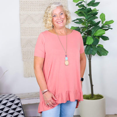 Solid Ruffle HI-Low Hem Top