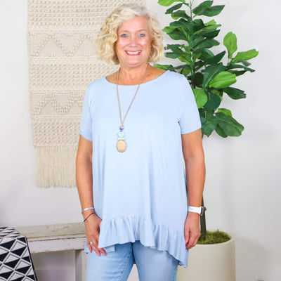 Solid Ruffle HI-Low Hem Top