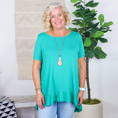 Solid Ruffle HI-Low Hem Top
