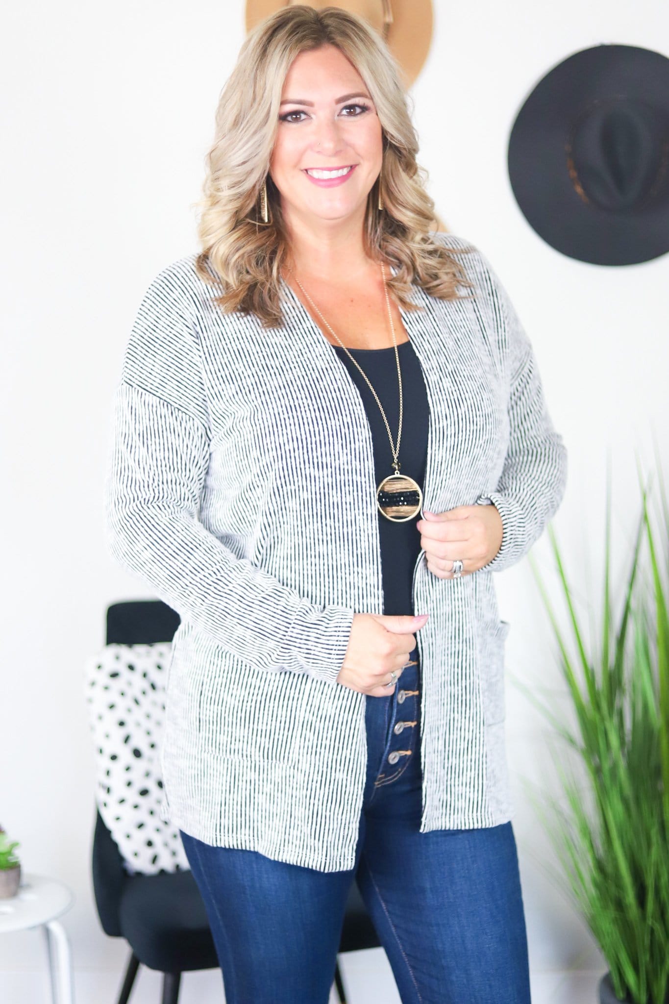 Black and White Thin Stripe Cardigan