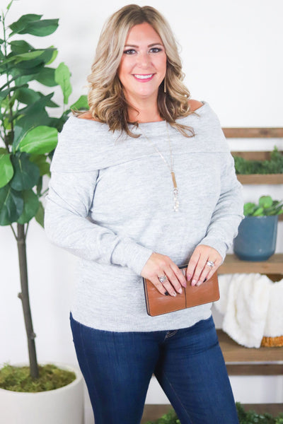 Grey Off Shoulder Sweater