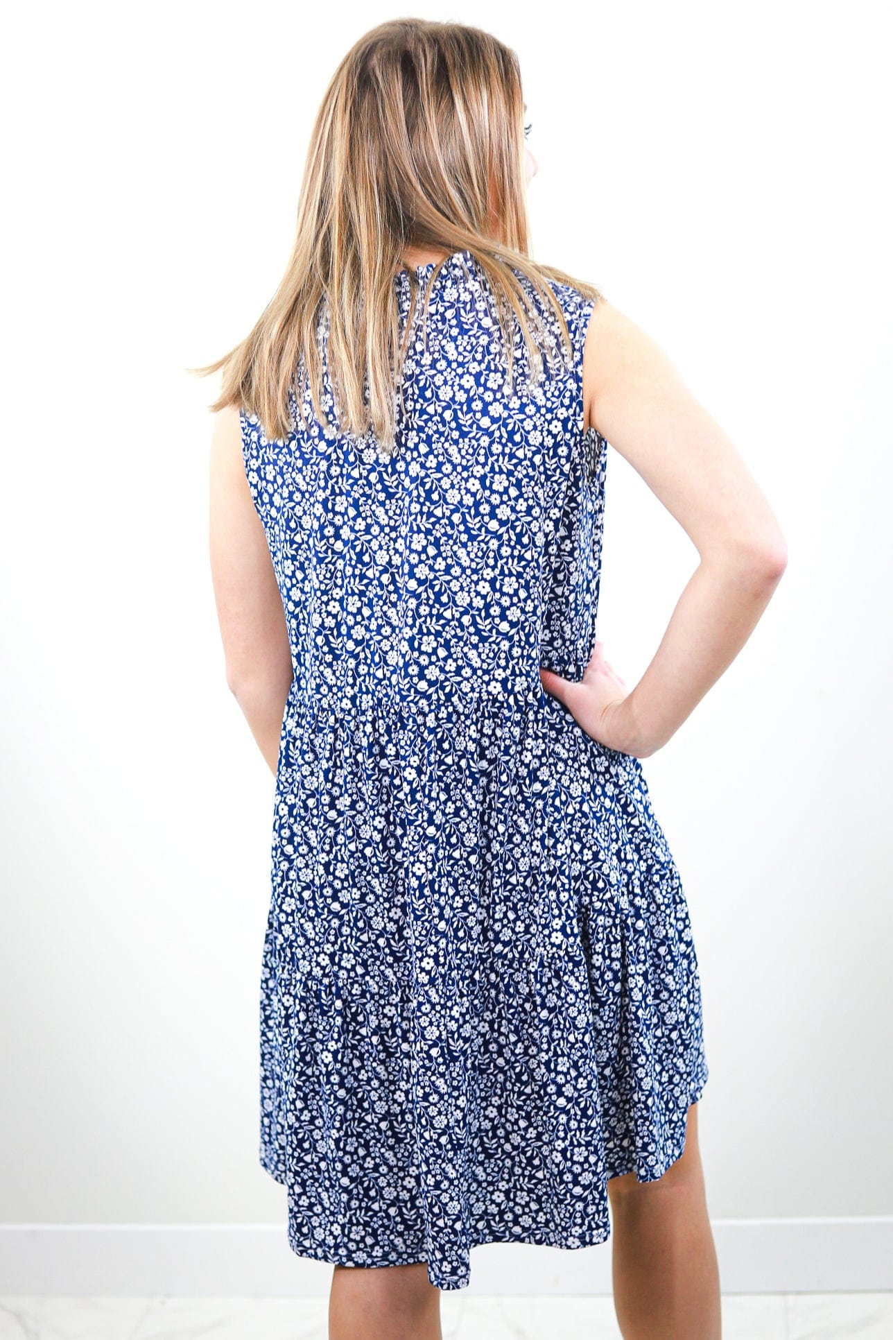 Navy Mini Floral Swing Dress