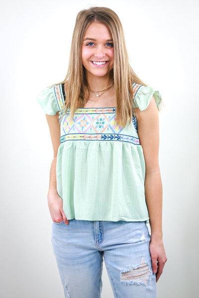 Dusty Mint Embroidered Tank